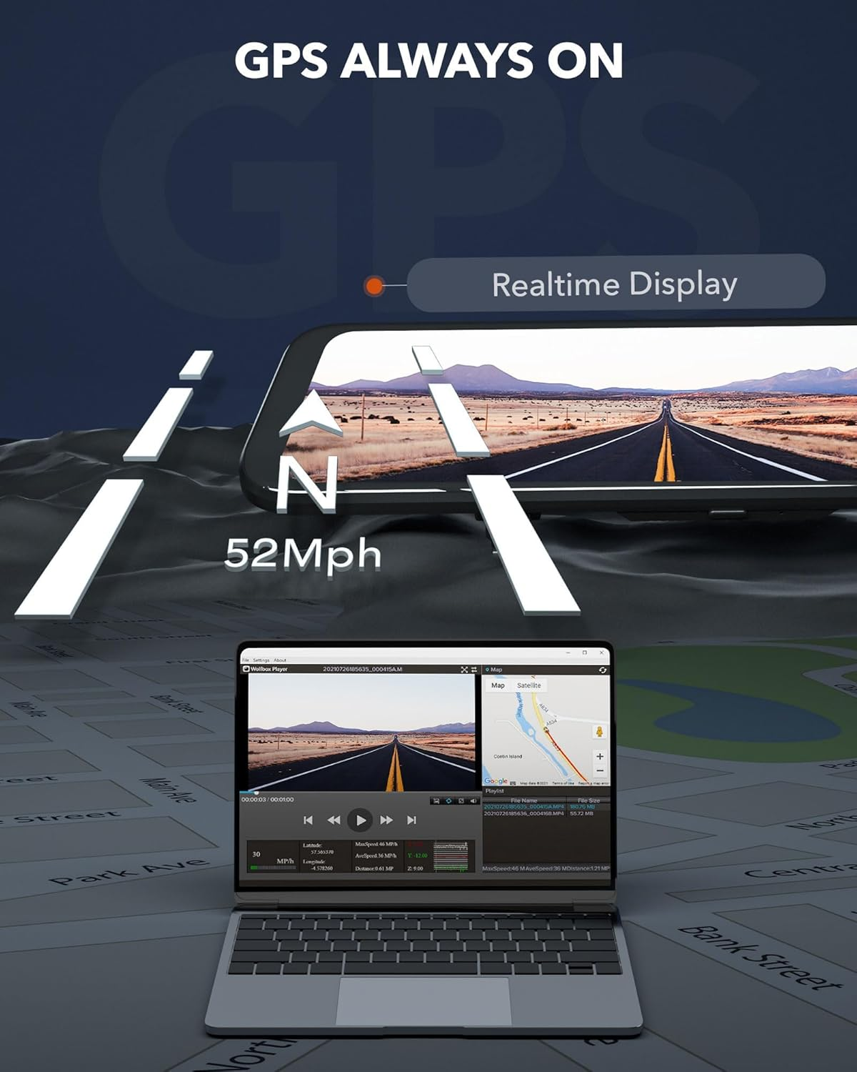 WOLFBOX G840H 12'' Mirror Dash Cam, with 2.5K Front Camera and 1080P Rear Camera, Wifi-Enabled Mirror Dash Cam Front and Rear, Includes a 32GB Card & GPS