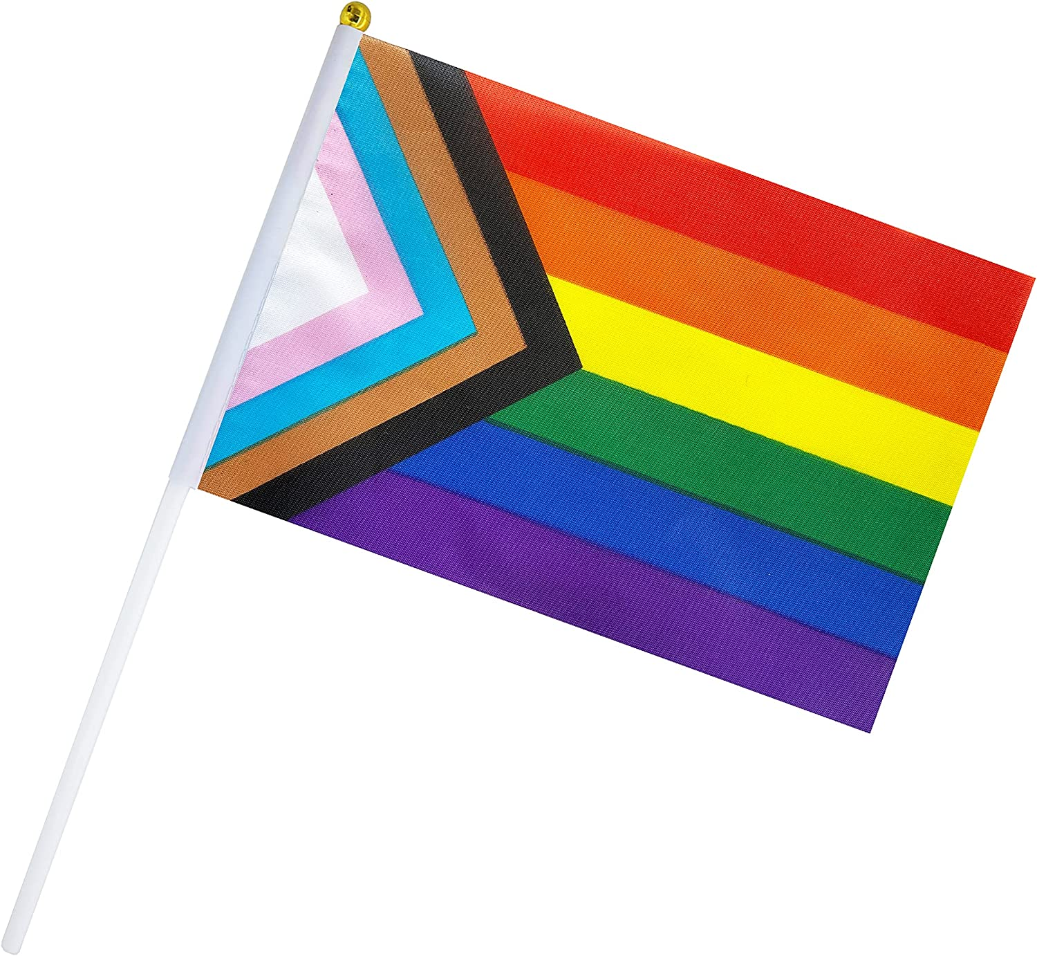 50 Pack Progress Mini Rainbow Flag - Hand Held USA American Pride Flag, Party Decorations for Parades & Festivals