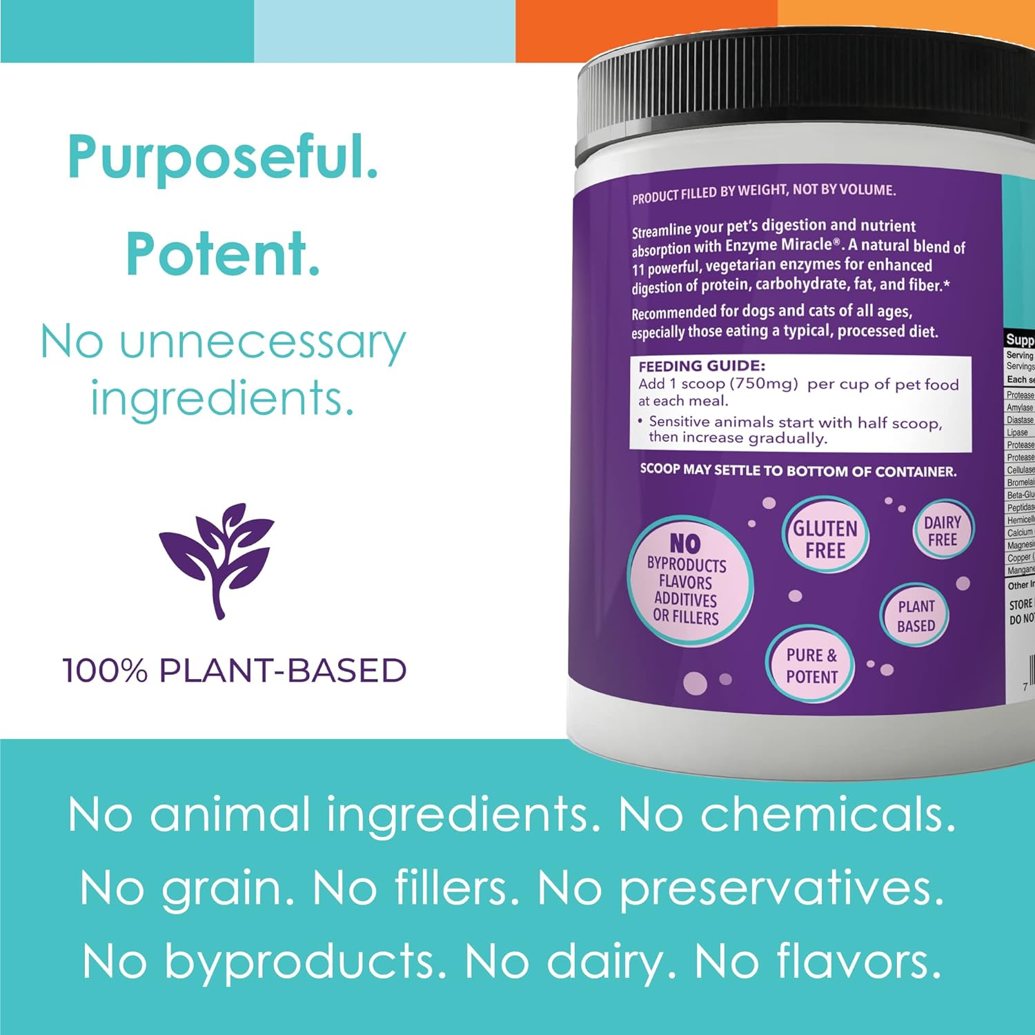 Enzymes for Dogs & Cats - Enzyme Miracle - Systemic & Digestive Enzyme Formula - Powder - 364 Servings - Vegetarian image number 1