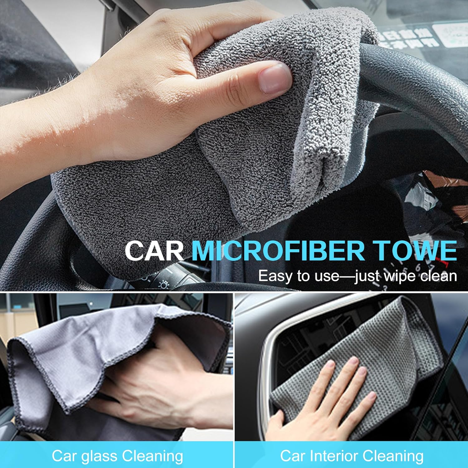 Car Wash Kit, 9Pcs Car Detailing Towel Set with Storage Bag, Auto Cleaning Tools, Microfiber Mitts Drying Towel Waffle Cloths Wheel Brush Waxing Sponge for Interior, Exterior Cleaning (Grey) image number 5