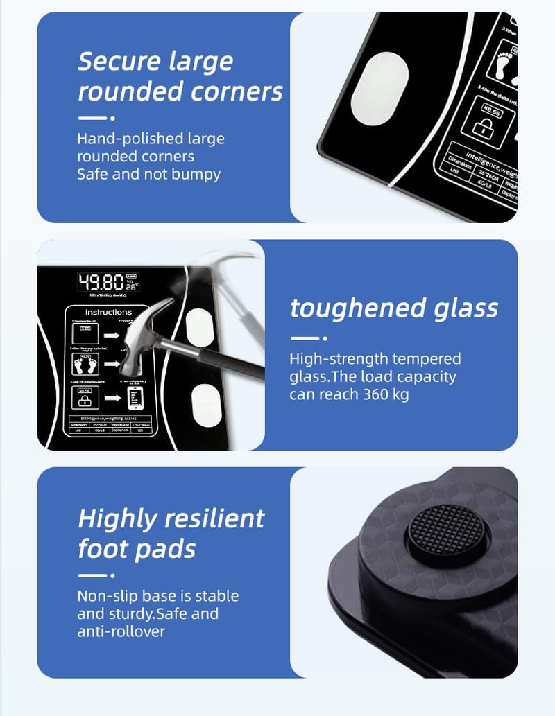 ORCO Digital Smart Body Scale, Bluetooth Bathroom Weight Scale with LCD Display, Tracks BMI, Fat, Muscle Mass, Water Percentage%, Tempered Glass Platform, 180Kg Capacity image number 1