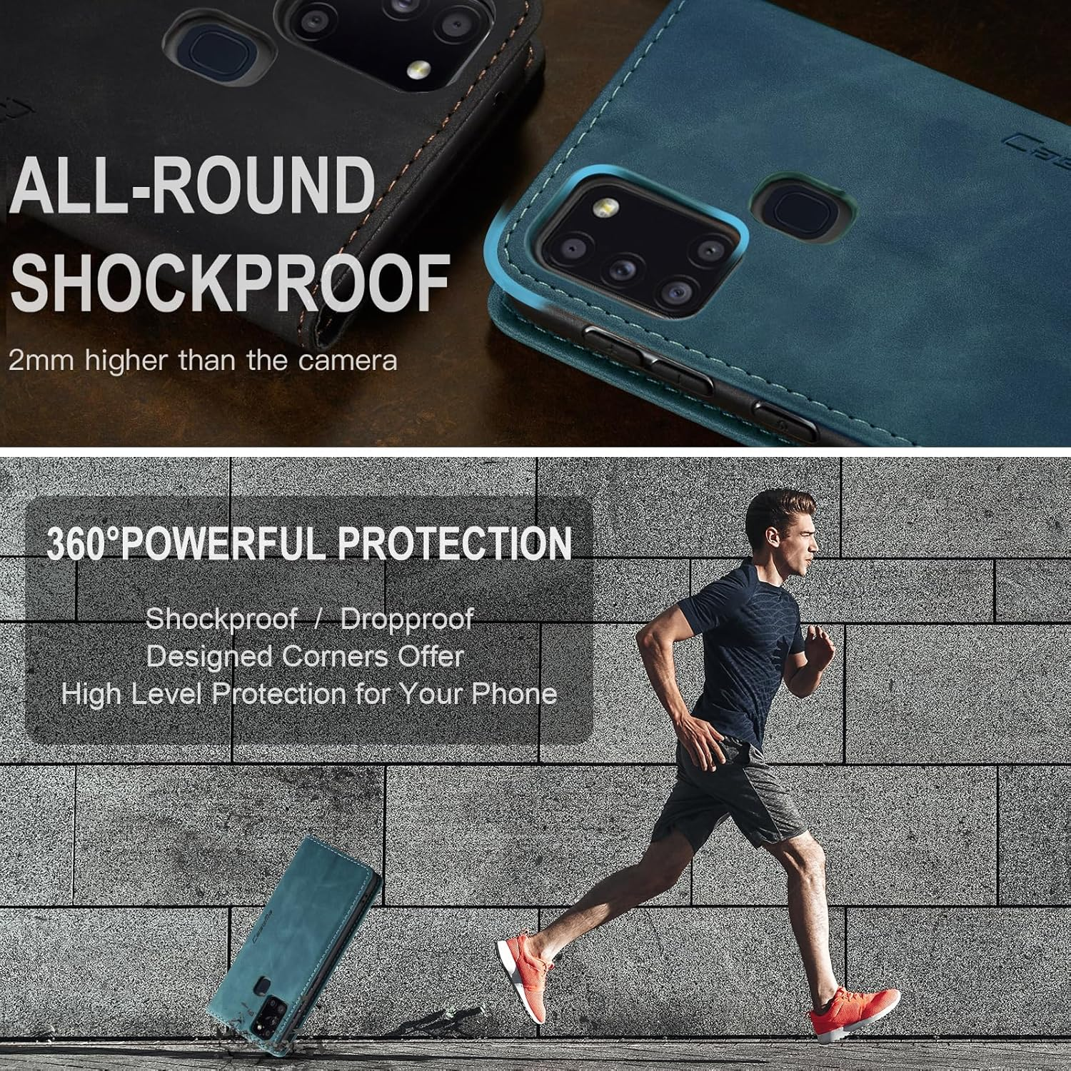 Cracedily Mobile Phone Case for Samsung Galaxy A21S Case, Flip Case Premium Leather Flip Case Magnetic Card Slot Stand Function Flip Case Protective Cover for Galaxy A21S, Teal Green image number 4