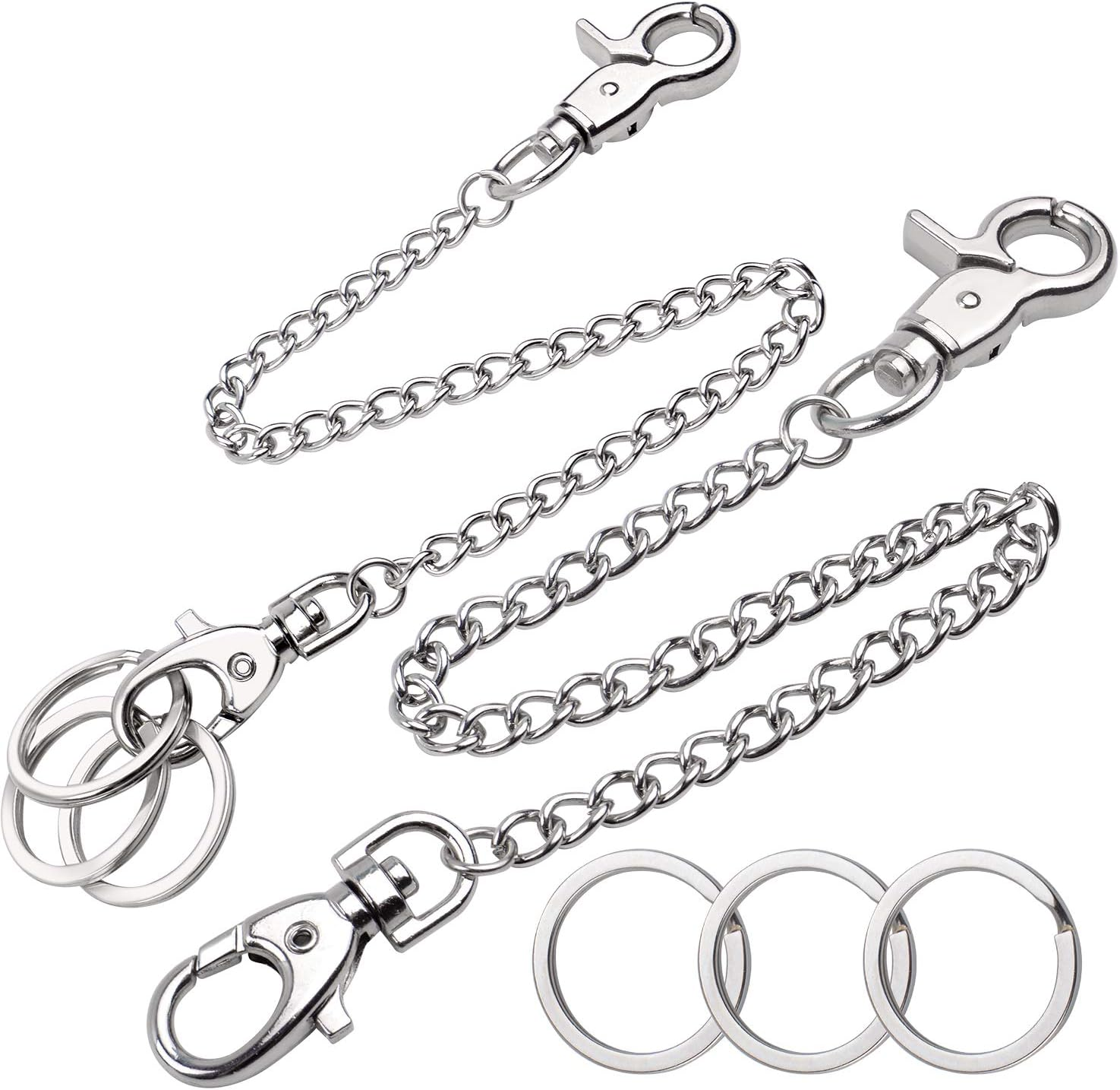 Pocket Chain, 2 Pieces of Metal Wallet Keychain Pants Chain with Both Ends Lobster Clasps and 6 Pieces of Key Rings for Keys, Pants, Belt Loop and Wallets - 8 Inches image number 2