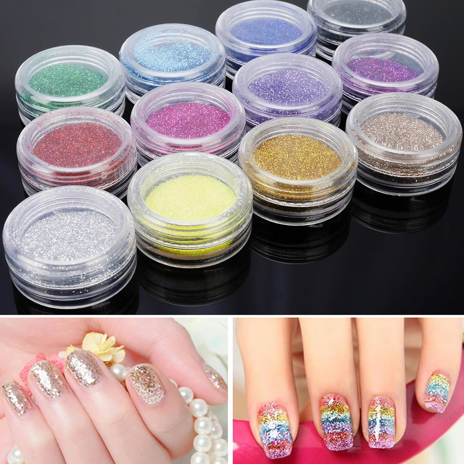 GYB 12 Pcs Mixed Color Nail Art Acrylic Glitter Powder DIY Decoration Uv Acrylic Gel Tips image number 5