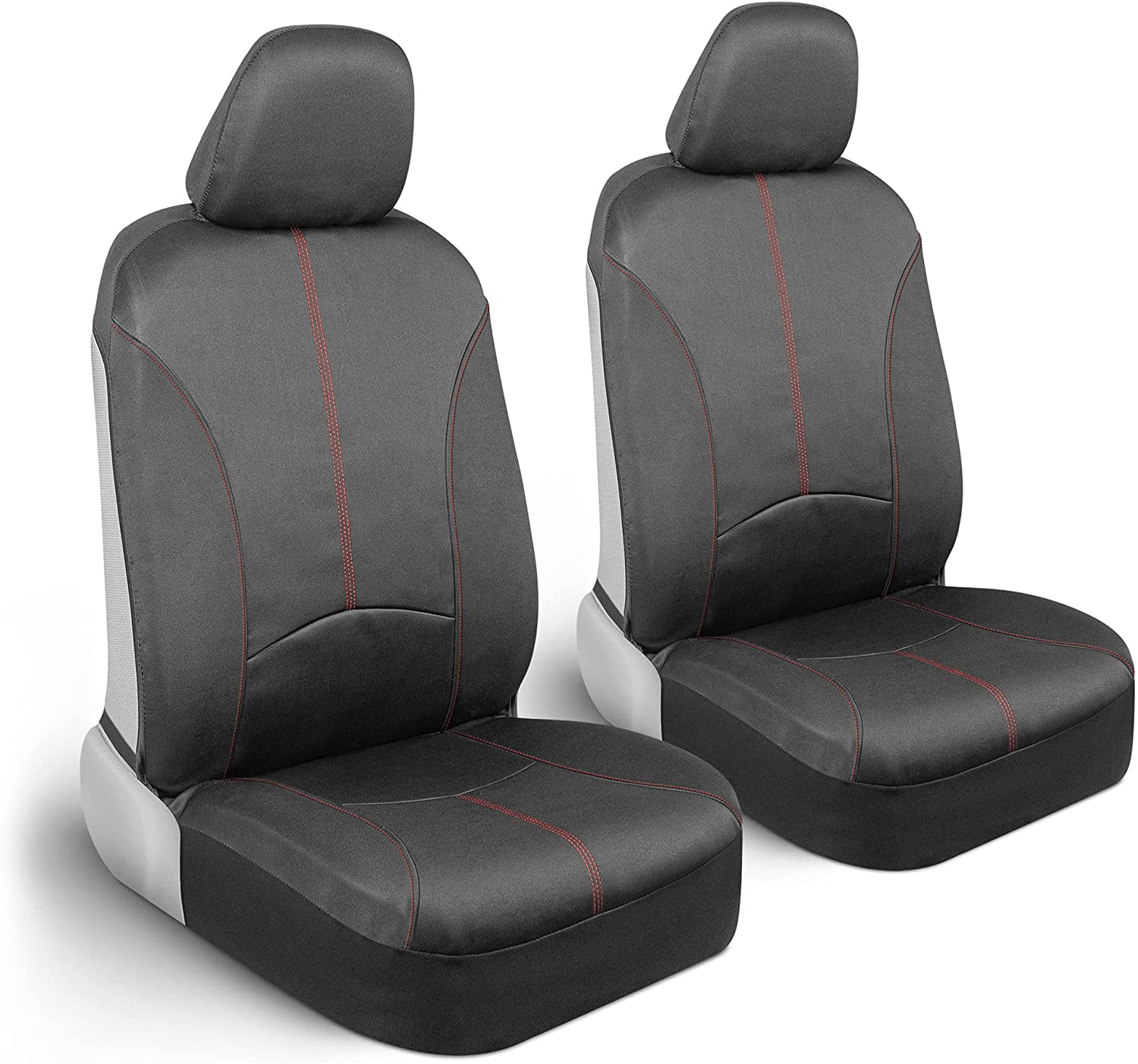 Motor Trend Spillguard Waterproof Seat Covers for Front Seats, Gray Stitching &ndash; Durable Neoprene Car Seat Protectors, Easy to Install, Interior Covers for Auto Truck Van SUV