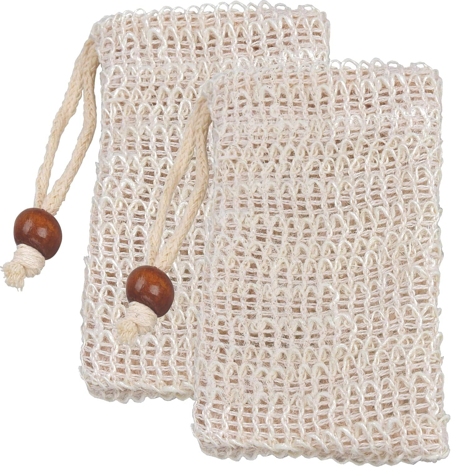 2 X Natural Soap Bags - Organic Bags Made of Sisal & Cotton - Soap Bags for Solid Shampoos & Soap Residues - for More Foam Building & Drying Soap - Natural Bag for Exfoliating and Massage image number 3