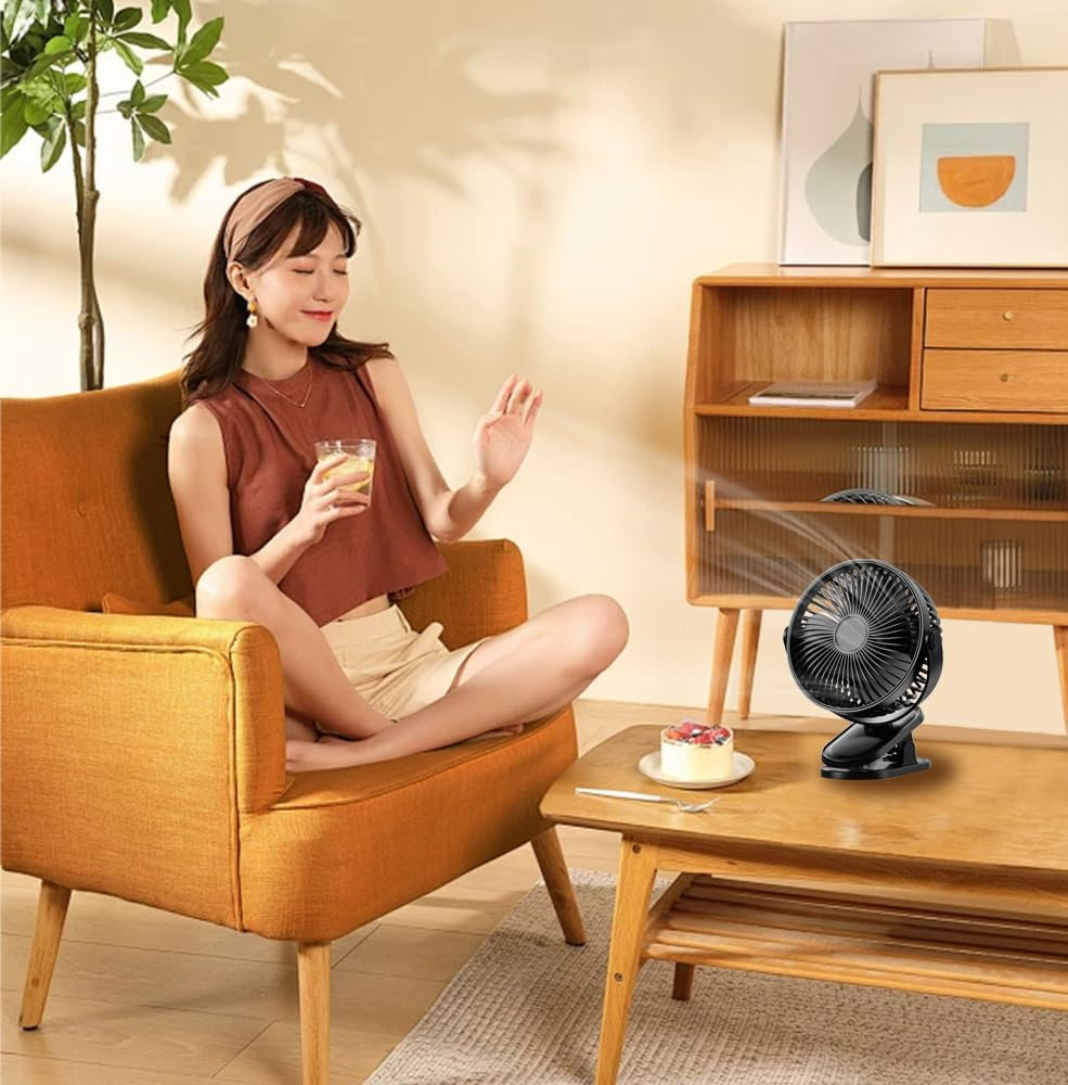 RINGSUN 4800Mah Portable Fan Clip On, Desk Fan Rechargeable with LED Light, USB Battery Operated Table Fan Cooling for Home Office Camping Travel, Black image number 2
