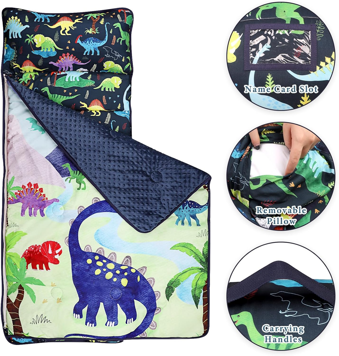 Toddler Nap Mat for Preschool, Thicken Kids Sleeping Mats with Removable Pillow and Blanket for Boys Girls, 140 X 60 Cm Extra Large Daycare Nap Mat(Dinosaur) image number 5