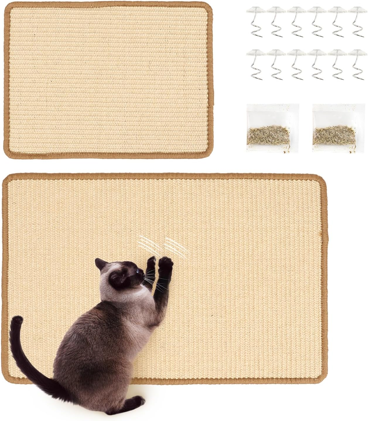 Ruaizel Cat Scratching Mat, 2 Pcs Natural Sisal Cat Scratch Mat, Horizontal Cat Floor Scratching Board, Protect Furniture and Sofas (60 * 40Cm+30 * 40Cm)
