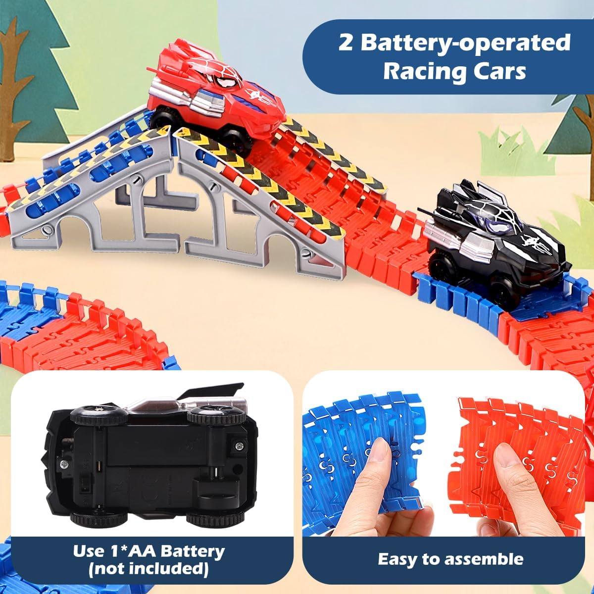 Kaekid Spider Race Track for Kids Age 3-8, 212PCS Race Car Track with 2 Spider Cars, DIY Flexible Track Playset, Toddler Toys Birthday Gifts for Kids image number 5