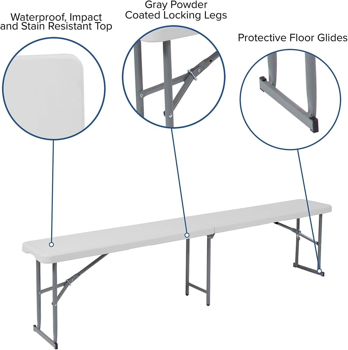 Flash Furniture 10.25''W X 71''L Bi-Fold Granite White Plastic Bench with Carrying Handle image number 1