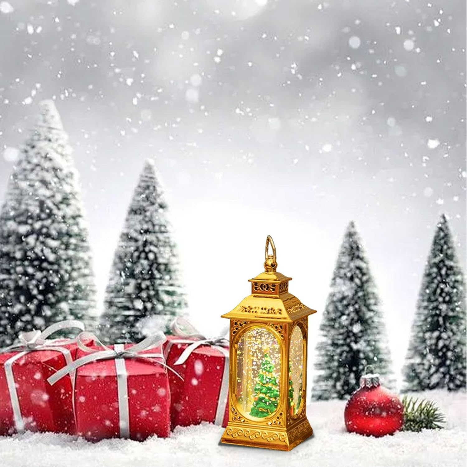 Christmas Snow Globe Lantern, LED Vintage Snow Crystal Ball Lantern Night Light, Christmas Lantern Lights, Portable Night Light Snow Globe for Gate, Yard, Garden, Patio image number 4