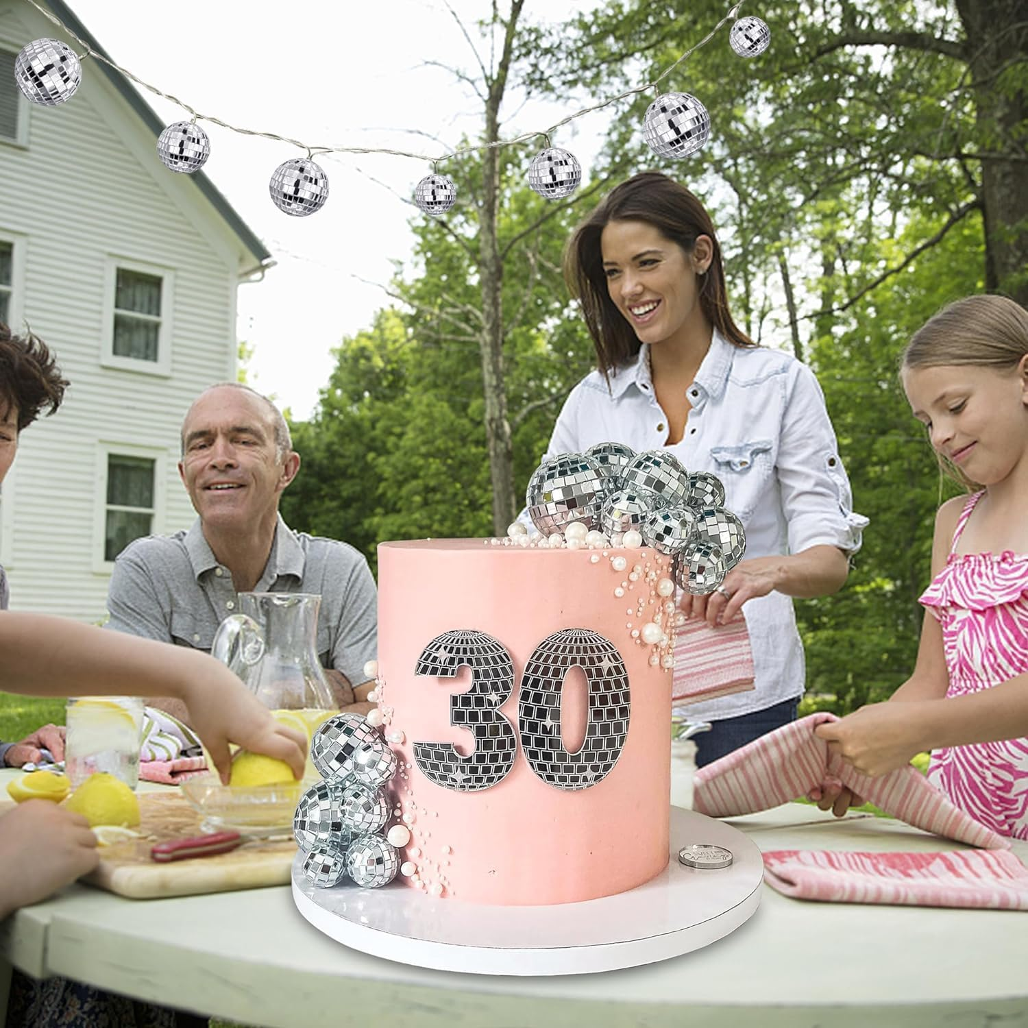 2.3Cm Disco Ball Decor,30 Pcs Mirror Reflective Lighting, Cake Decoration,Reflective Mirror with Rope and Ball Cover,For Decoration Party,Festival,Birthday,Wedding image number 2