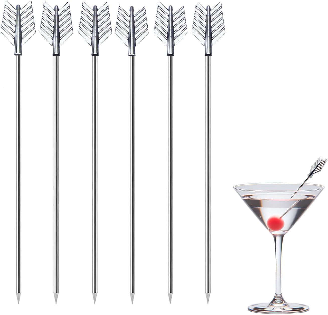 Heart Cocktail Picks for Drinks 4 Inch Stainless Steel Reusable Martini Picks Cocktail Garnish Skewers for Olive, Twist, Berry, Beach Style Decor 6-Piece