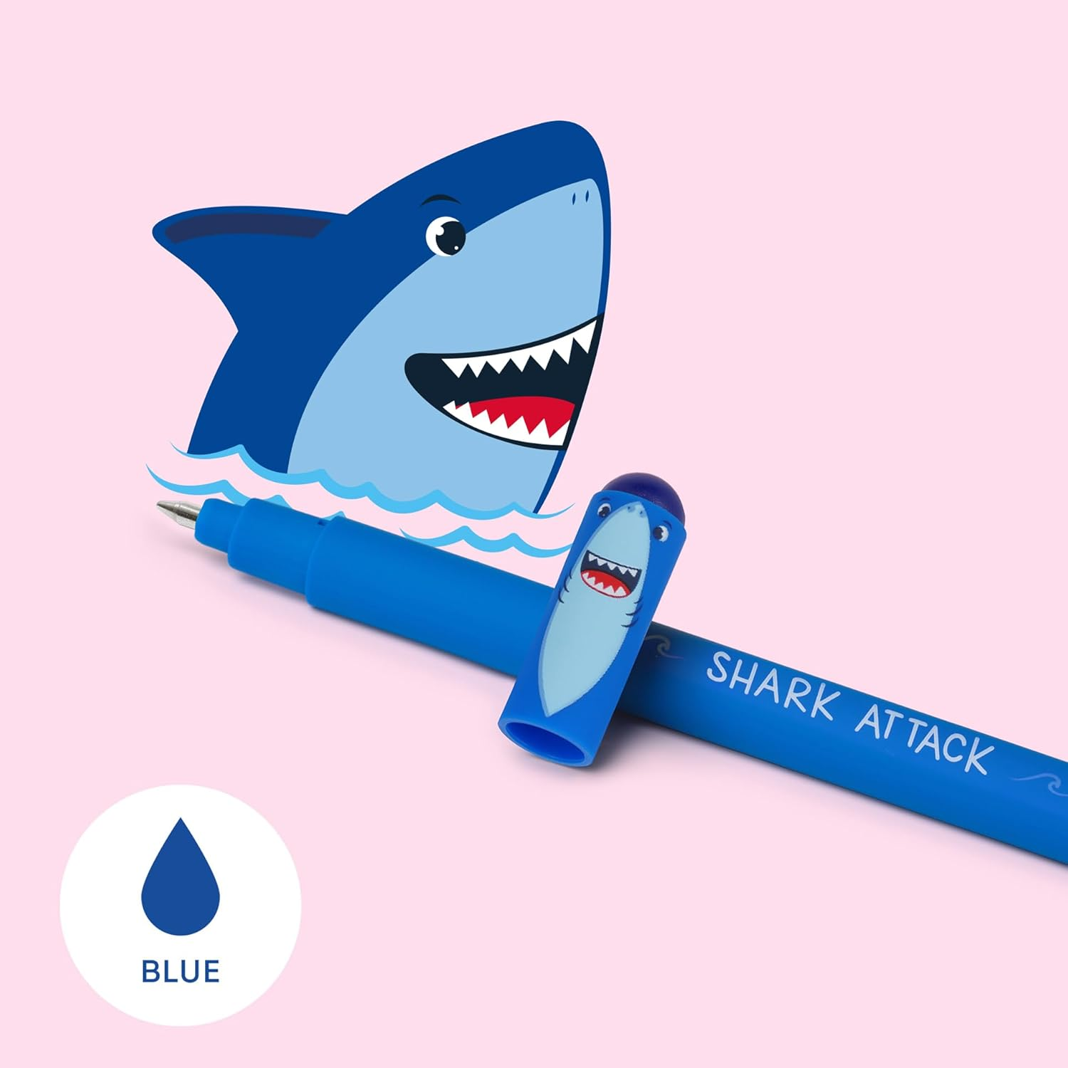 Legami Erasable Gel Pen, Ball on the End for Removing Ink without Consuming the Paper, Blue Heat-Sensitive Ink, Tip Diameter 0.7 Mm, Shark Theme image number 1