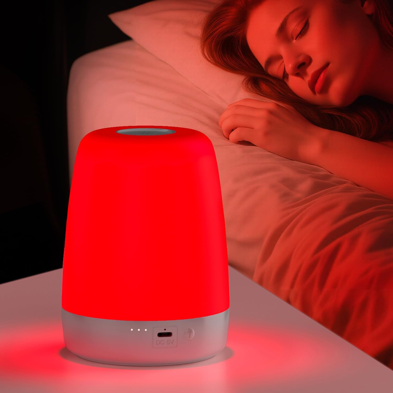 XKETA Red Light Sleeping Therapy: Pure 670Nm Narrowband Wavelength Night Lamp - Naturally Promote Melatonin for Adults Sleeping Better - 2000Mah Cordless Compact Size for Travel Jet Lag Relief image number 3