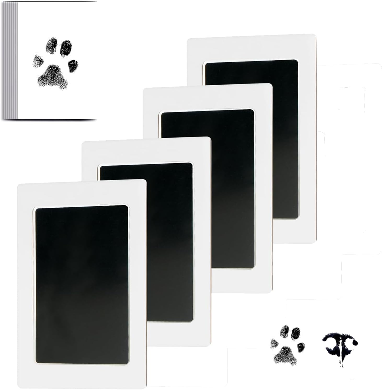 Inkless Pet Paw Print Kit,No-Mess Dog/Cat Nose & Paw Impression Set,Memorial Keepsake Cards, 2 Sizes, Quick-Dry & Vet-Safe (Black, Medium-Large 4-Pack)