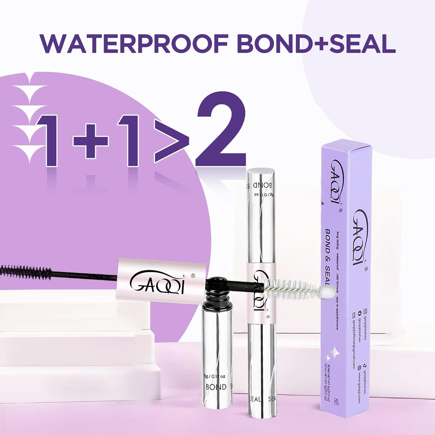 GAQQI Lash Cluster Glue, Lash Bond and Seal Waterproof, Bond & Seal Eyelash Glue for Clusters, Eyelash Adhesive Black Long-Lasting 72H, Latex-Free（5Ml+5Ml） image number 4