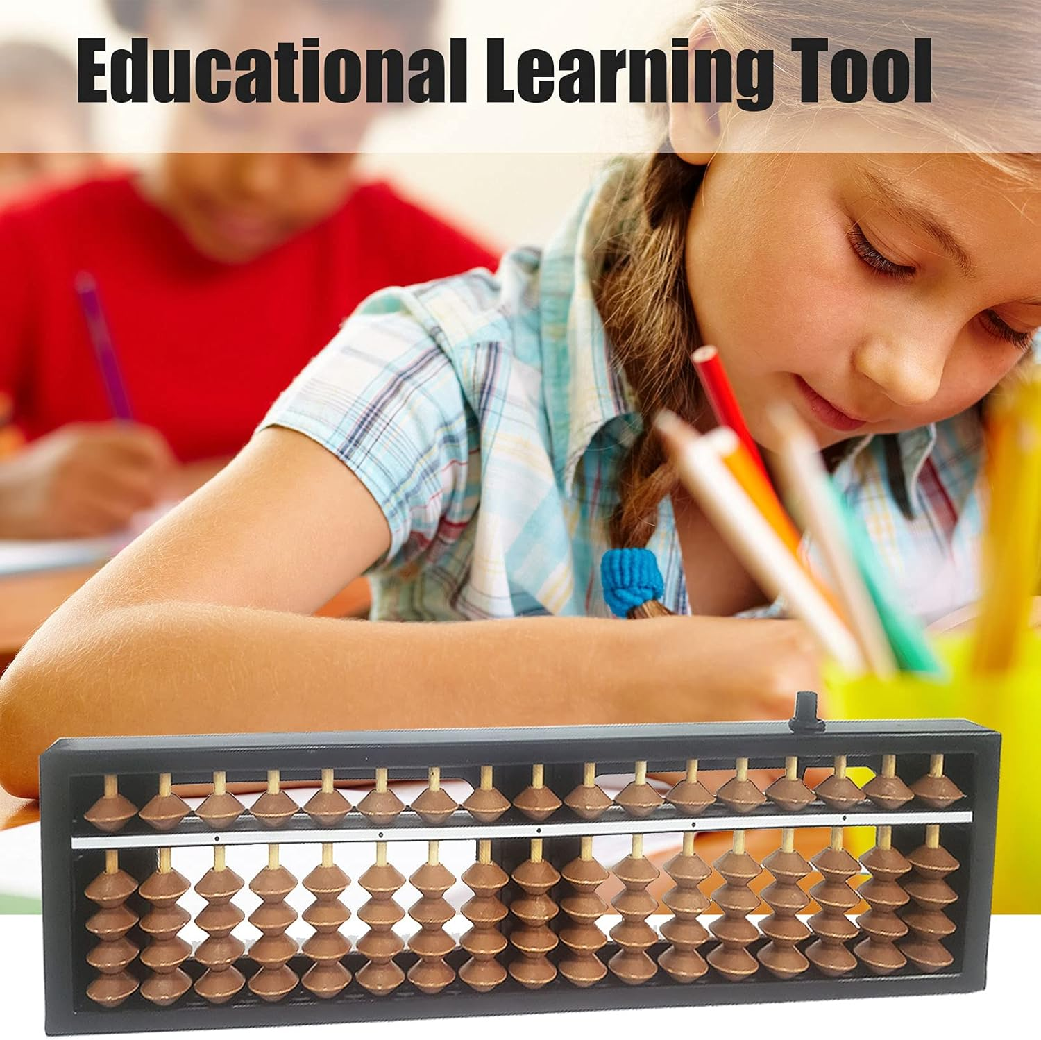 Digit Standard Abacus Soroban Professional 17 Column (10.2 Inch) Math Abacus, Math Calculating Tool with Reset Button for Adults Kids (Brown) image number 1