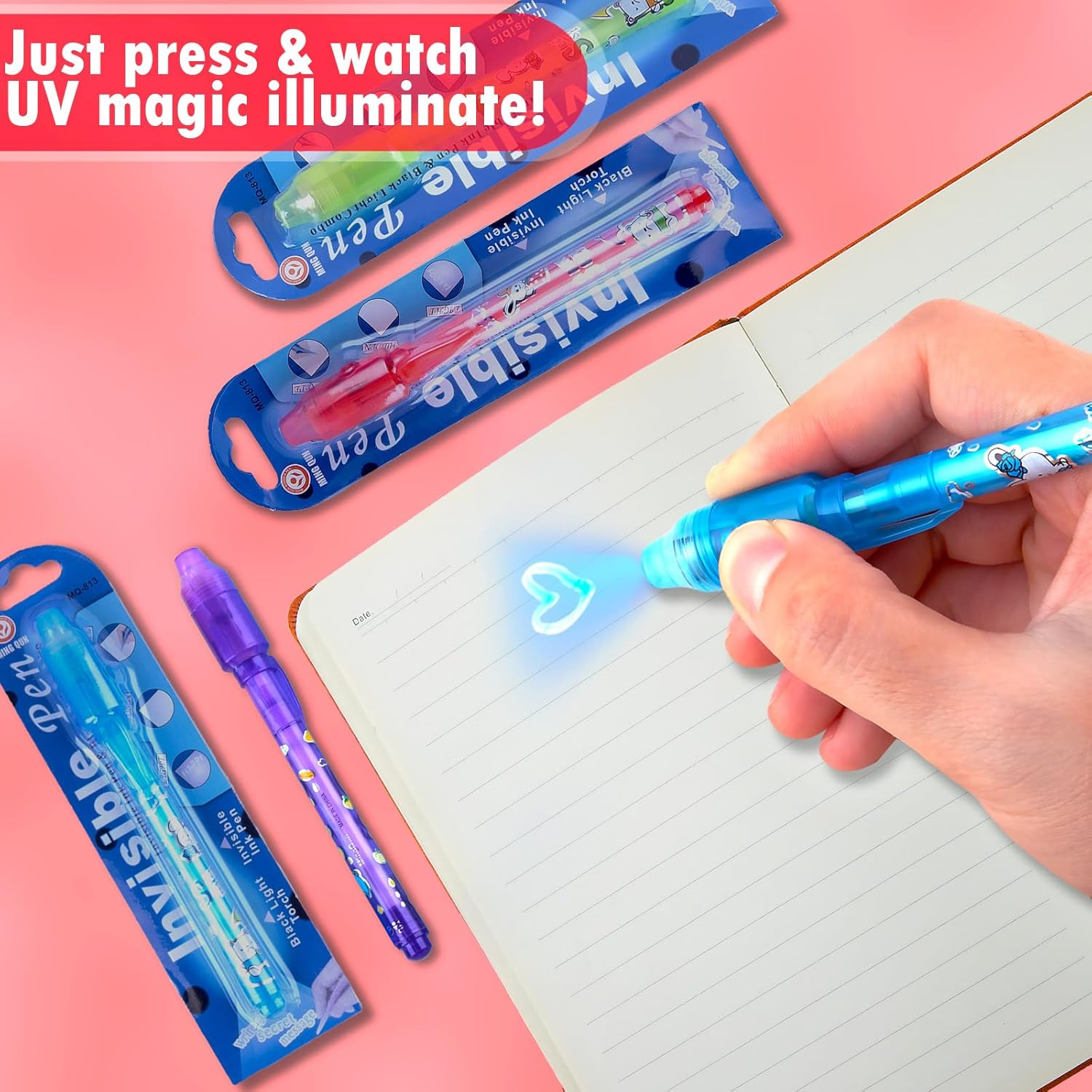 JOLLYFUN 12 Pack Invisible Ink Pen Set with Package for Kids, Secret Message Spy Pen with UV Light, Party Favors, Birthday Gifts for Boys Girls, Magic Markers Fun Activity Toy image number 2