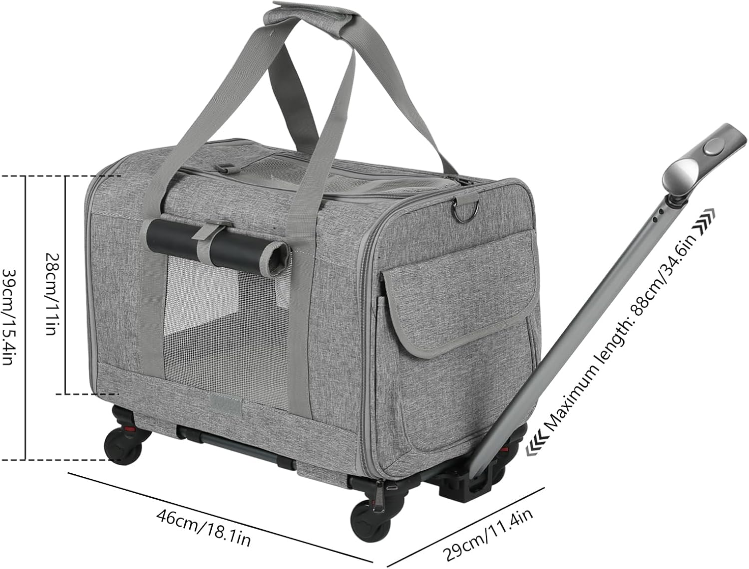 Dog Cat Carrier with Wheels, Detachable Base Portable Breathable Outdoor Pet Carrier with Curtain, Multifunctional Labor Saving Dog Travel Carrier for Picnic (Grey) image number 6