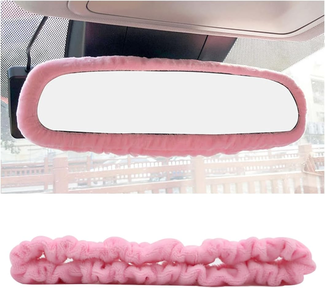 Car Rearview Mirror Cover, Auto Interior Elastic Comfortable Rear View Mirror Protector Decorative Accessories for Girls Women Man Gift, Universal for Vehicles, SUV, Truck, RV (Pink)