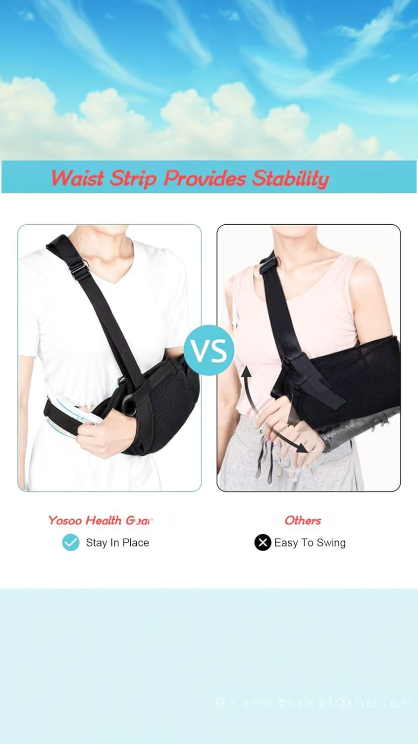 Honwor Mesh Arm Sling with Waist Strap - Breathable Shoulder Immobilizer for Shoulder, Arm, Wrist, and Elbow Injuries - Suitable for Men and Women, Left or Right image number 1