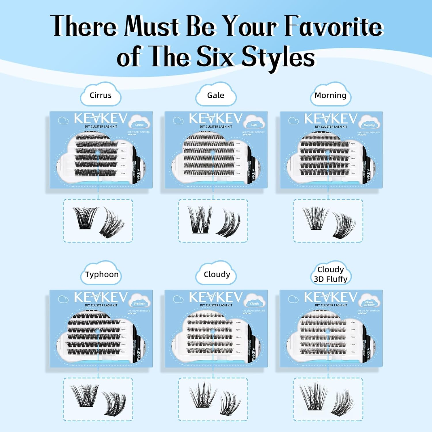 Kevkev DIY Lash Extension Kit Lash Clusters Kit 84 Pcs Cluster Lashes with Lash Bond and Seal 5 Ml Lash Glue Remover Overnighter Seal and Lash Applicator for DIY Eyelash Extension(Cloudy Kit,D-8-16Mix)