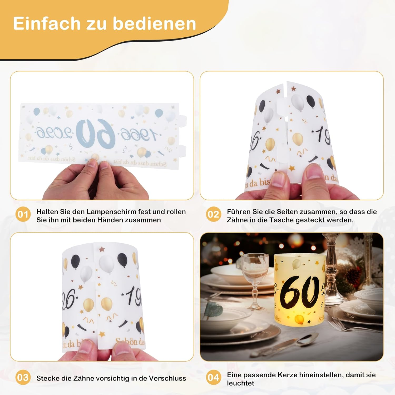 12 Lantern Table Decoration 60Th Birthday, Seutgjie 60Th Birthday Diamond Wedding Anniversary Decoration Man Woman 1966-2026 Black Gold for Tea Lights or Candles image number 5