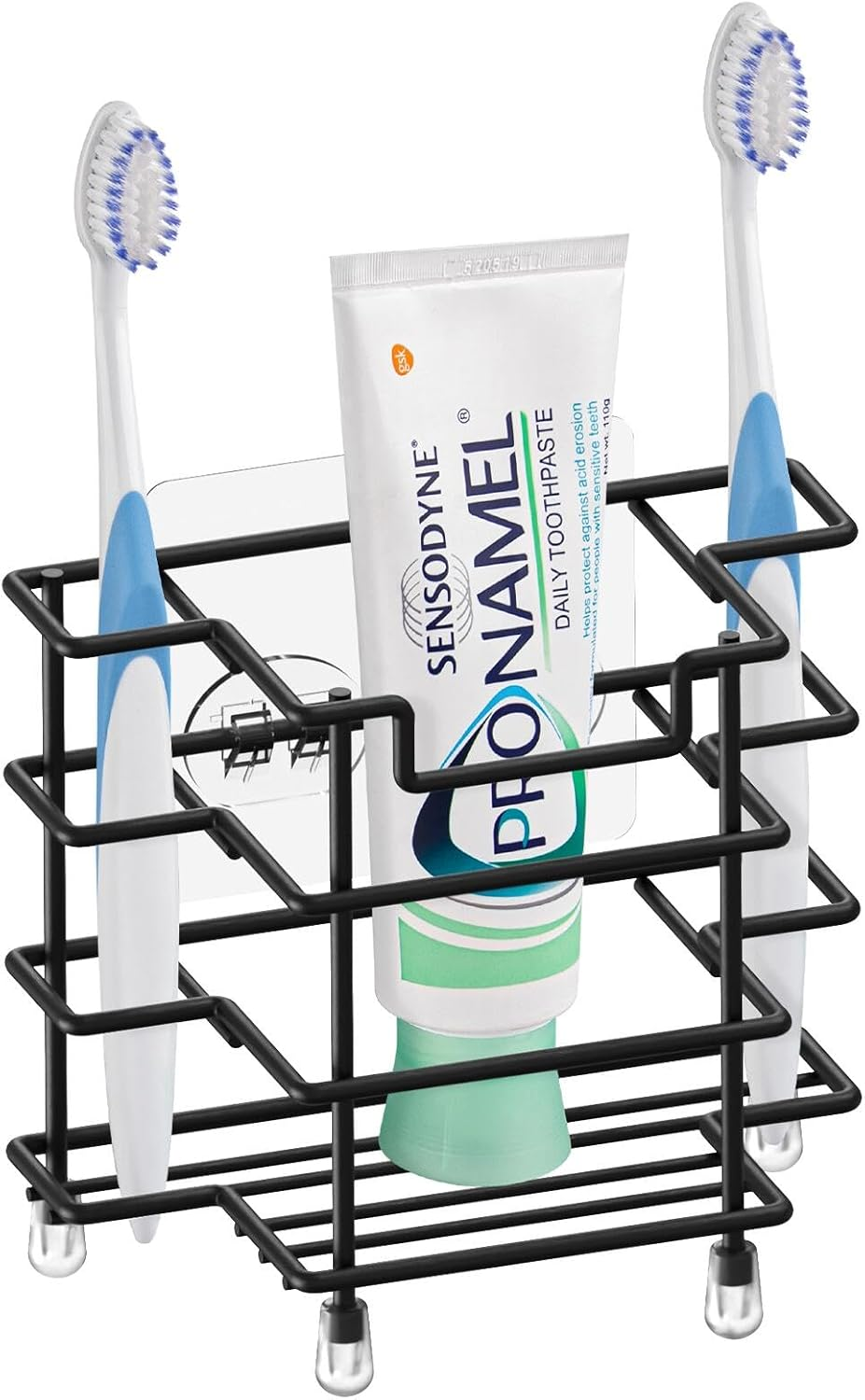 Linkidea Wall Mount Toothbrush Holder for Shower, Stainless Steel Tooth Brush Stand, Countertop 3 Slots Organizer Compatible with Colgate Extra Clean, Oral-B Crossaction (Black)