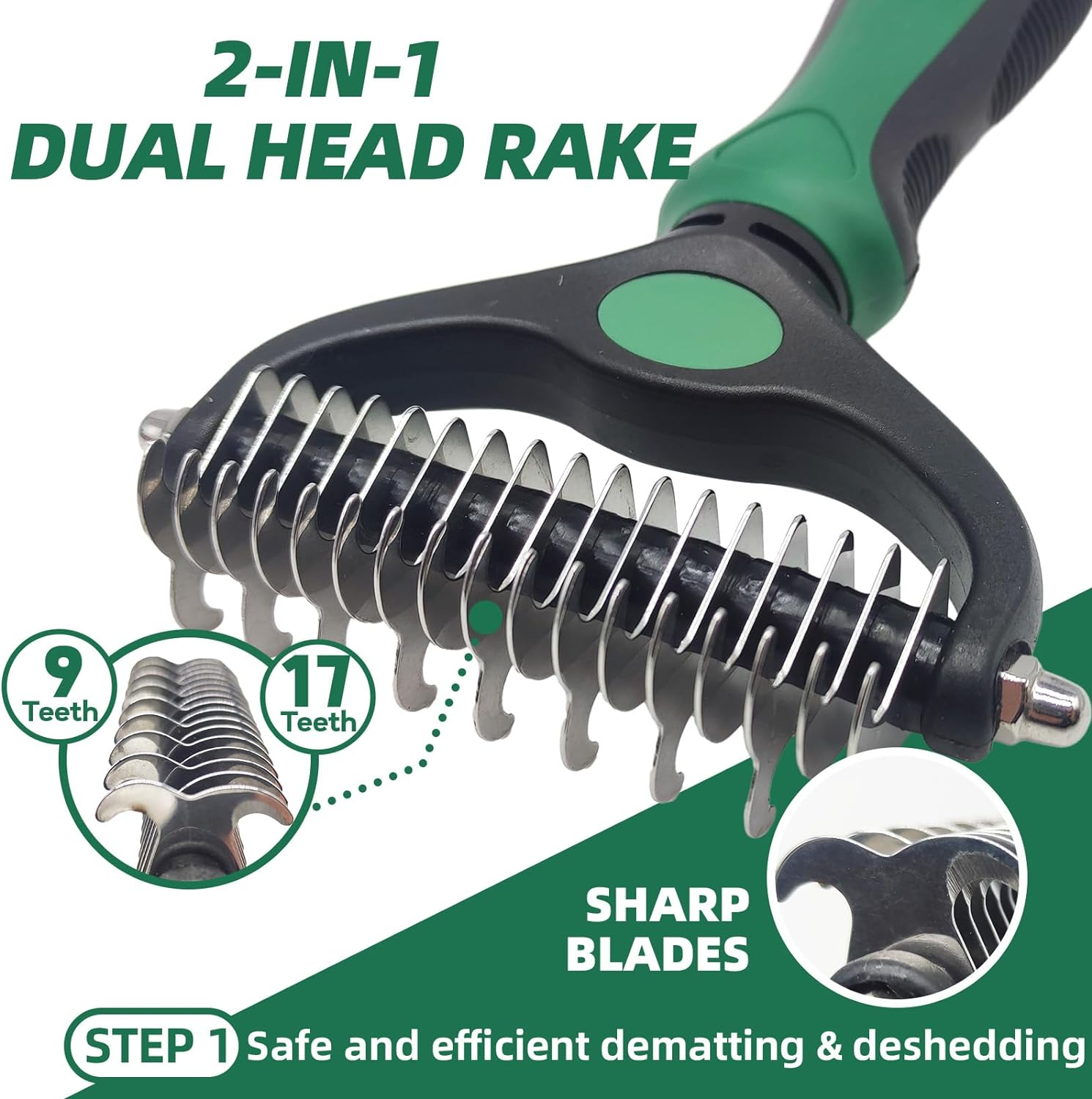 Dog Brush for Shedding, 7 PCS Dog Grooming Brush Kit Including Undercoat Rake, Slicker Brush, Dematting Comb, Nail Clipper, Bath Brush for Long & Short Haired Dogs, Cats (Green) - Green image number 4