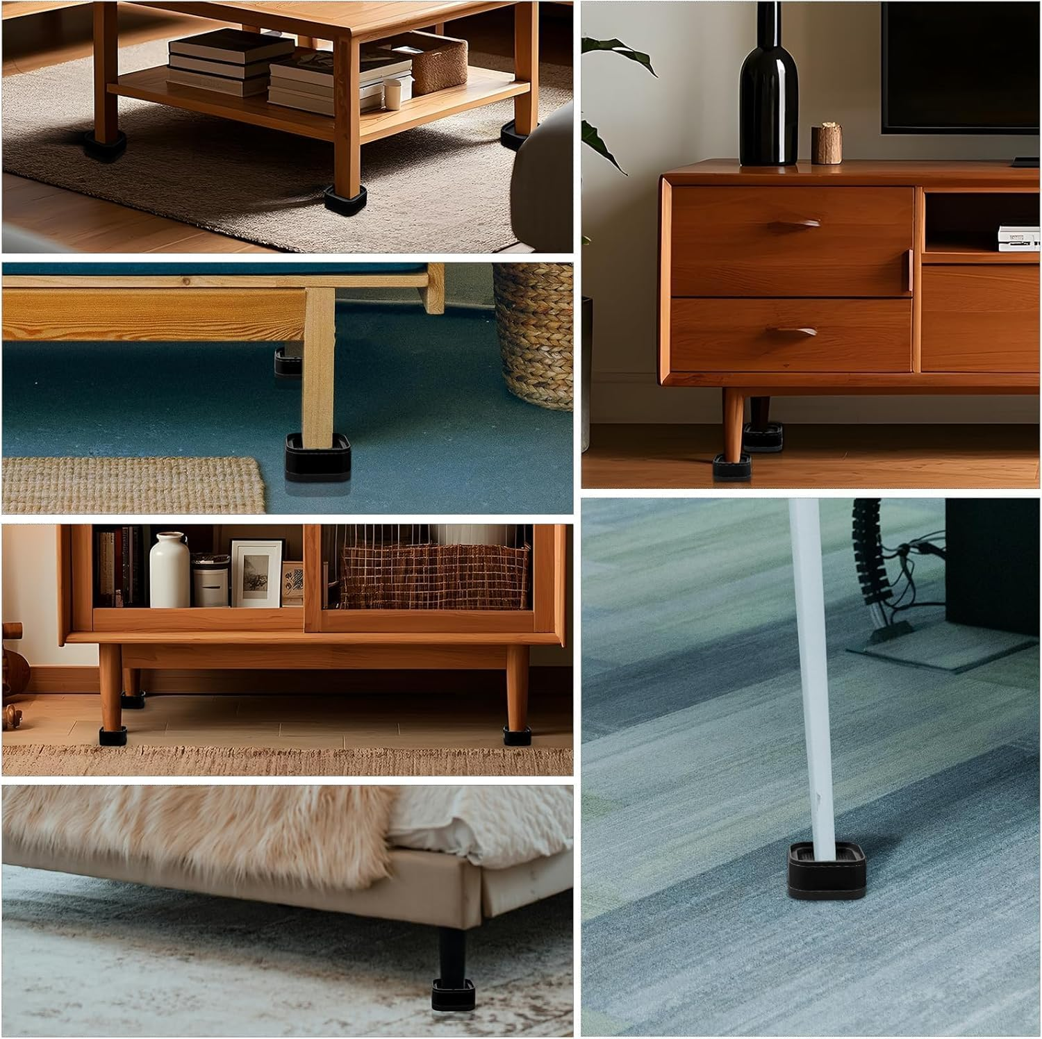 8 Pack Furniture Risers, Adjustable Bed Risers Heavy Duty Stackable Bed Raisers for Table Desk Couch Chair Sofa Cabinet Bed Legs Lift Height 1" image number 6