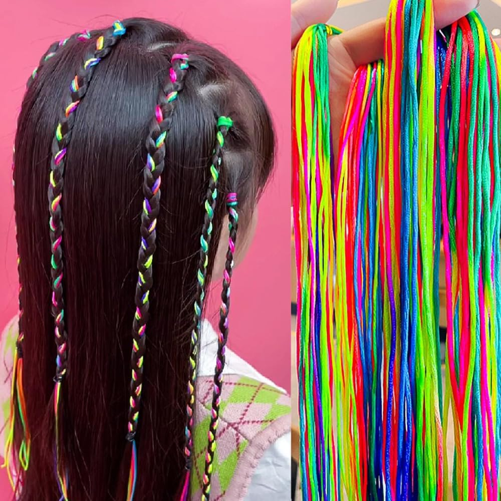 Visxcnu Pack of 40 Hair Braids Colourful Hair Wrap Cord Various Gradient Colours Hair Rope Band Rainbow Braided Hair Scrunchie for Women Girls DIY Ponytail Braids Hair Styling Accessories image number 3