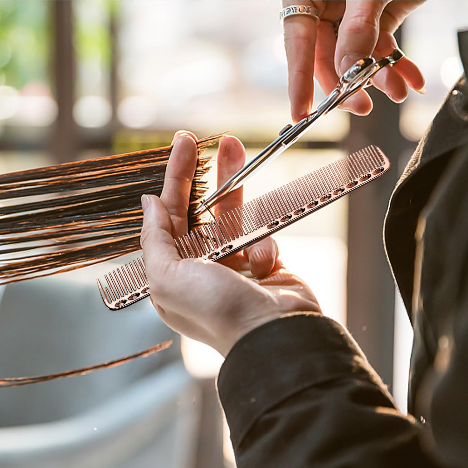 2 Professional Hairdressing Combs, Multifunctional Styling Comb, Sparse and Fine Density Hair Combs, Aluminium Hairdressing Tools, Suitable for Salons and Families (Silver, Rose Gold) image number 3