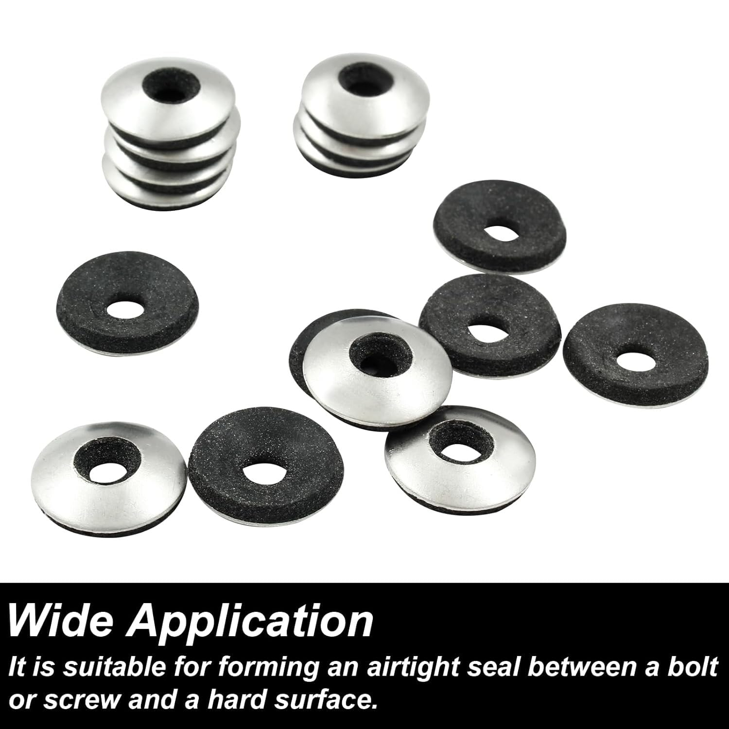 150PCS Neoprene Washers, Stainless Steel Neoprene EPDM Bonded Sealing Washers Rubber Washers Gasket M4.2X12Mm M4.8X14Mm M5.5X16Mm for Industrial Machinery Residential Commercial Constructions (Silver) image number 3