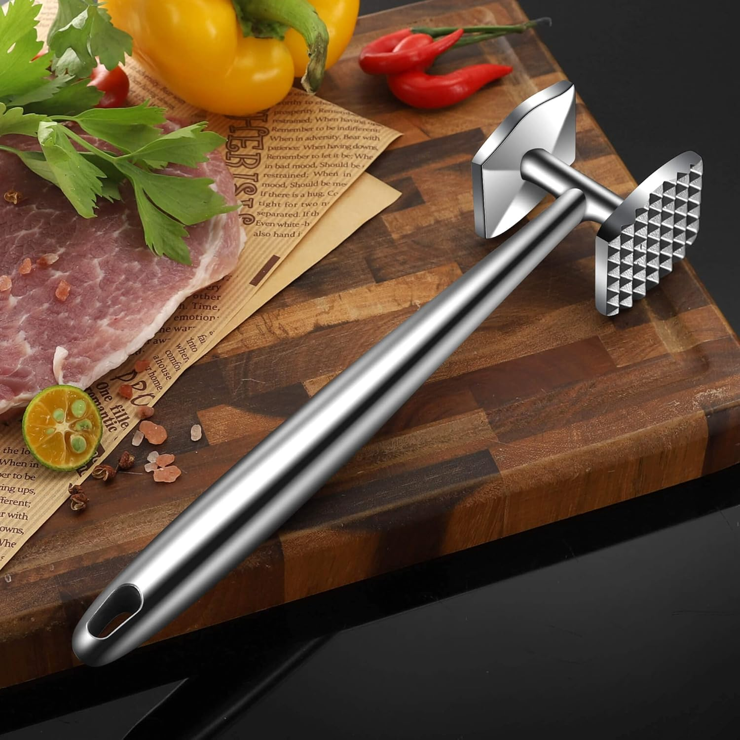 Aliglow Meat Tenderizer 304 Stainless Steel Meat Hammer/Mallet Tool/Pounder for Tenderizing and Pounding Steak, Beef and Poultry. Solid Metal Construction image number 3