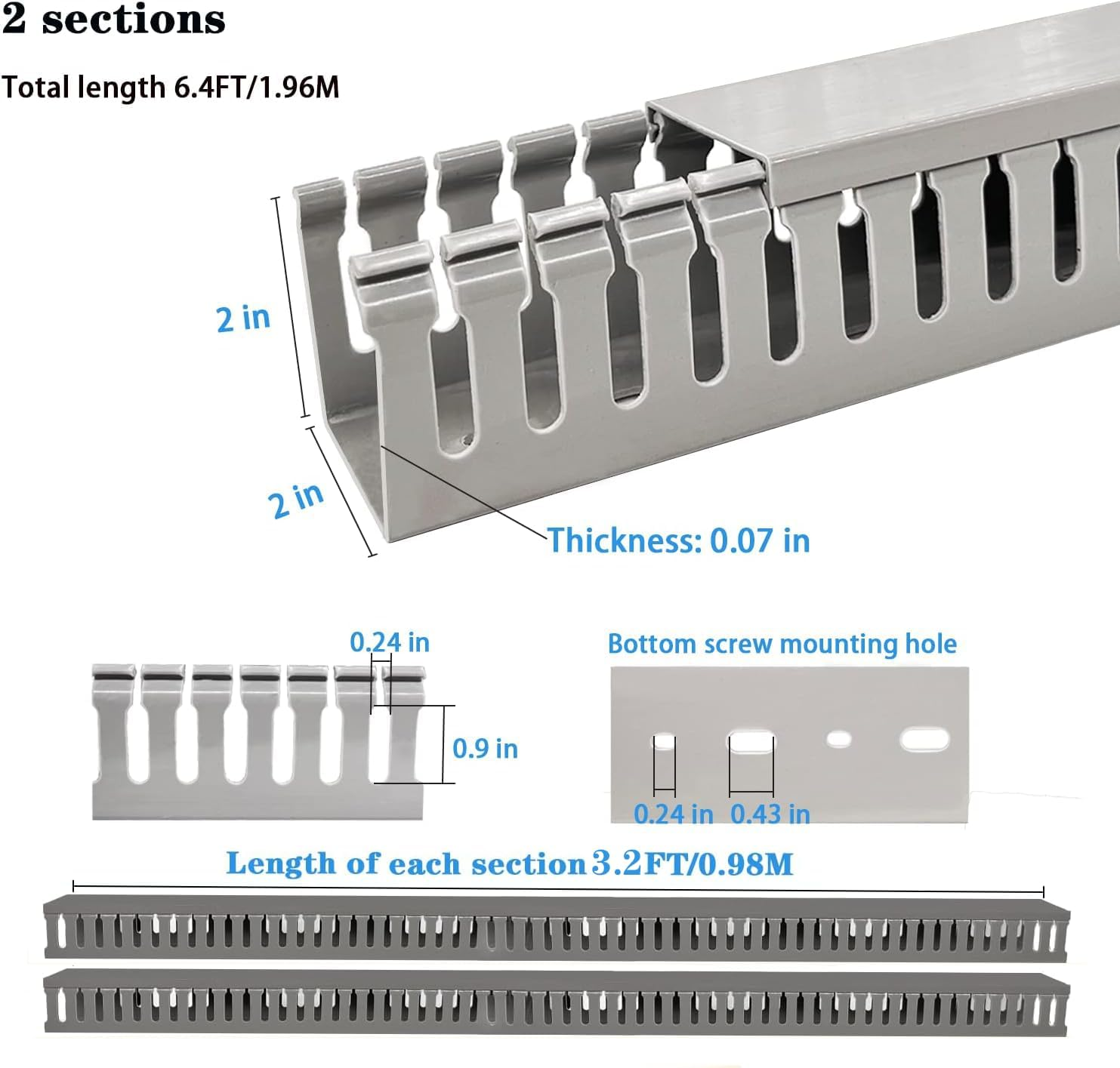 Adyawen 2''X2''Server Rack Cable Management, 6.4FT Cable Duct Cable Raceway Kit, Electrically Safe PVC for Network Cable Management, Open Slot Wire Raceway for Computer under Desk, Wire Duct 2 X 3.2FT image number 5
