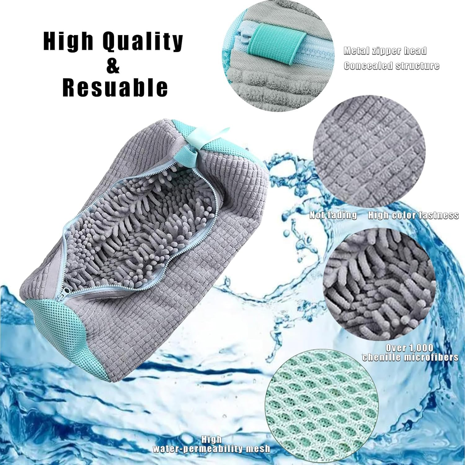 2 Packs Shoe Washing Machine Bag, Large Size Mesh Laundry Bag for Shoe, Recommended Uses for All Size Washable Sneakers,Running,Basketball,Canvas Shoes, 15.35 X 7.48 Inches, Grey image number 3