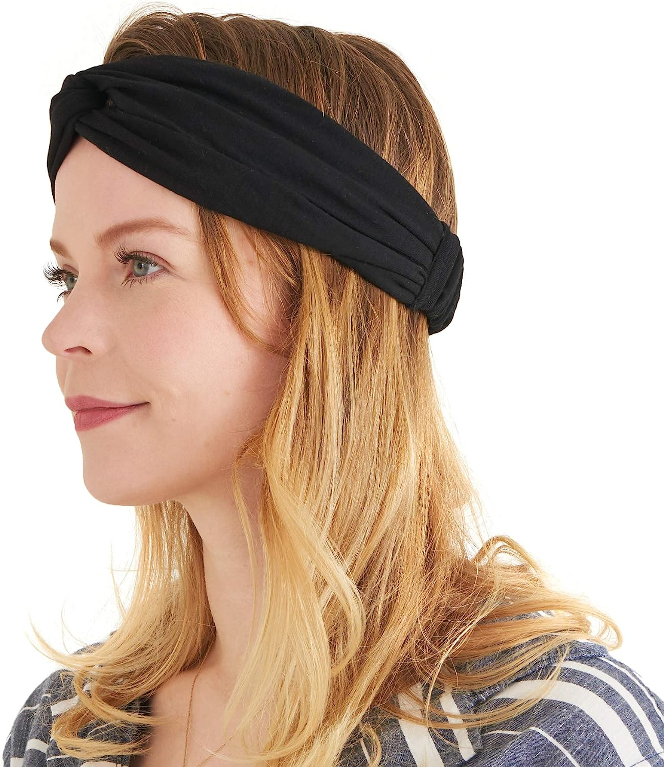 CHARM Womens Twist Turban Headband - Fashion Head Wrap Hairband Knot Hair Scarf Black