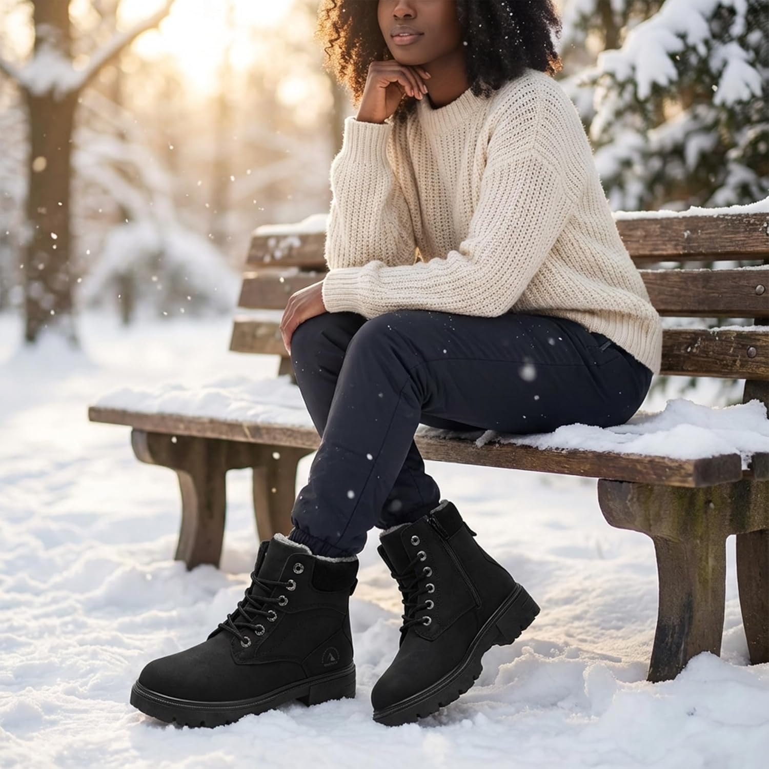 GLAMORA Womens Thermal Lined Lightweight Waterproof Non Slip Sole Side Zipper Comfort Everyday Work Cold Weather Walking Boots image number 3