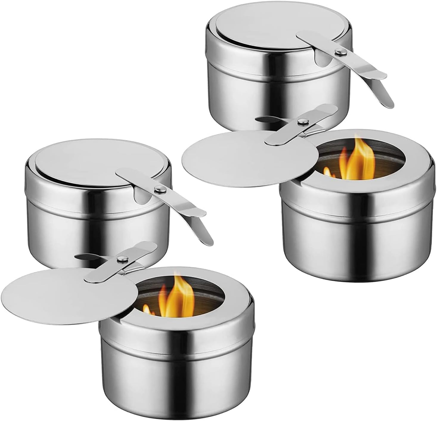 4 Pack Chafing Fuel Holder, Stainless Steel Fuel Holders with Safety Cover, Fuel Holder Canned Heat Holder for Chafing Dish, Canned Heat Fuel Box for Buffet Barbecue Parties Chafing Dish Buffet