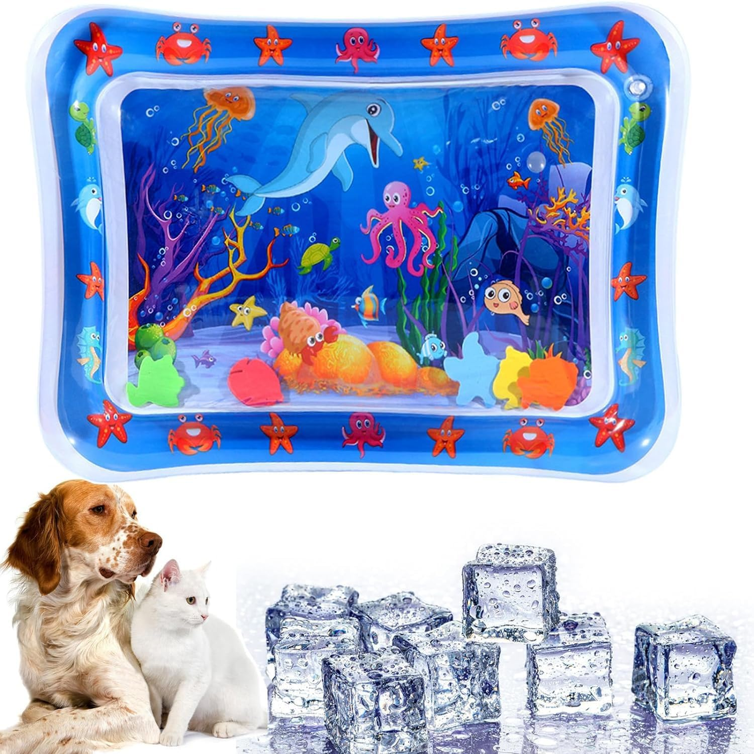 Sensor Water Play Mat, Sensor Water Playmat, Water Sensor Play Mat for Cats, Dogs, Water Mat, Sensory Toy, Summer Water Play Mat for Children, Interactive Cat Toy (A)