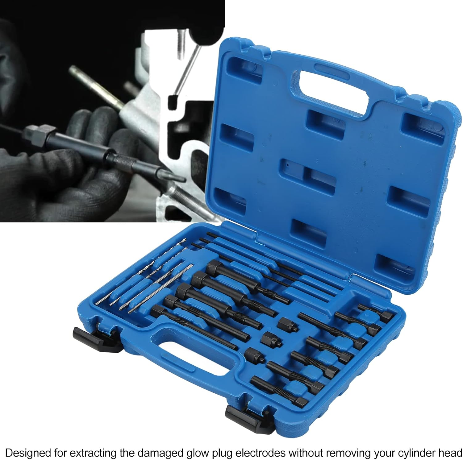 Brilluxa Glow Plug Removal Tool Kit, Glow Plug Extractor Set, 22PCS Metal Portable Extraction Kit, Automotive Pulling Tool Set, Engine Maintenance Repair Tool, Vehicle Workshop Equipment image number 1