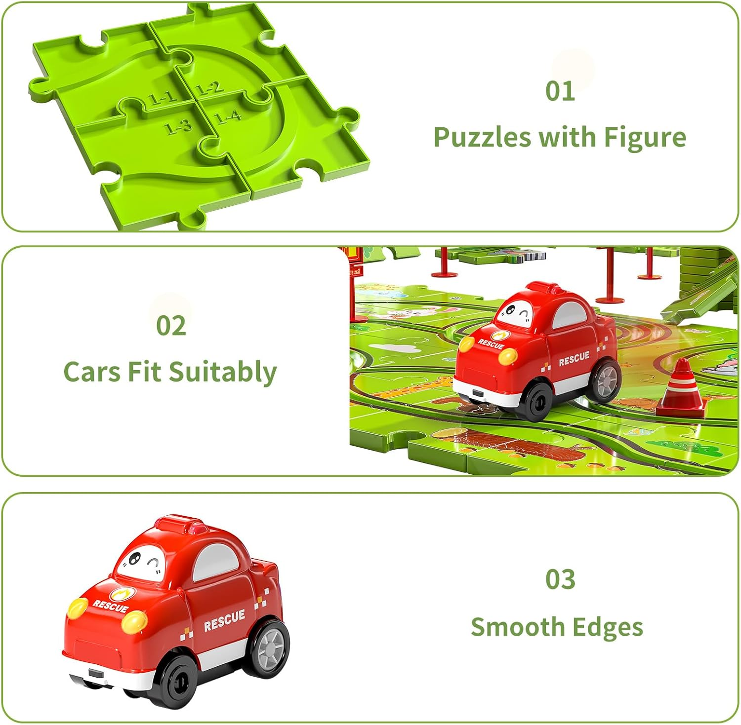 TEMI 32 Pieces Puzzle Race Tracks Car Set Toys for Kids Ages 3-5 - Toddler Toys Gifts for 3 4 5 Year Old Boys, Puzzle Tracks Car Toys for Boys Ages 3-5 4-6, 3 4 5 6 Year Old Boys Birthday Gifts image number 3