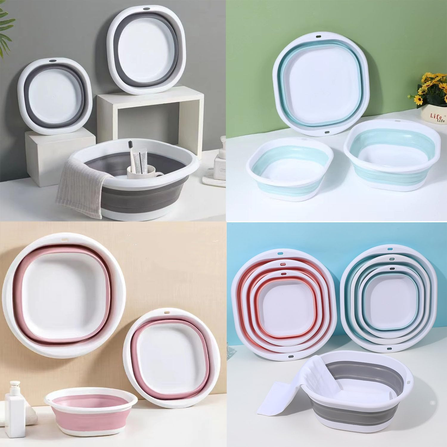 Paifeancodill Collapsible Wash Basin, 3 Pcs Collapsible Dish Tub, Foldable Laundry Tub, Collapse-A Wash Bowl, Portable Wash Tub Set Portable Wash Dish Basin for Dishing Fruit Foot Soak Laundry (Pink) - Blue image number 7