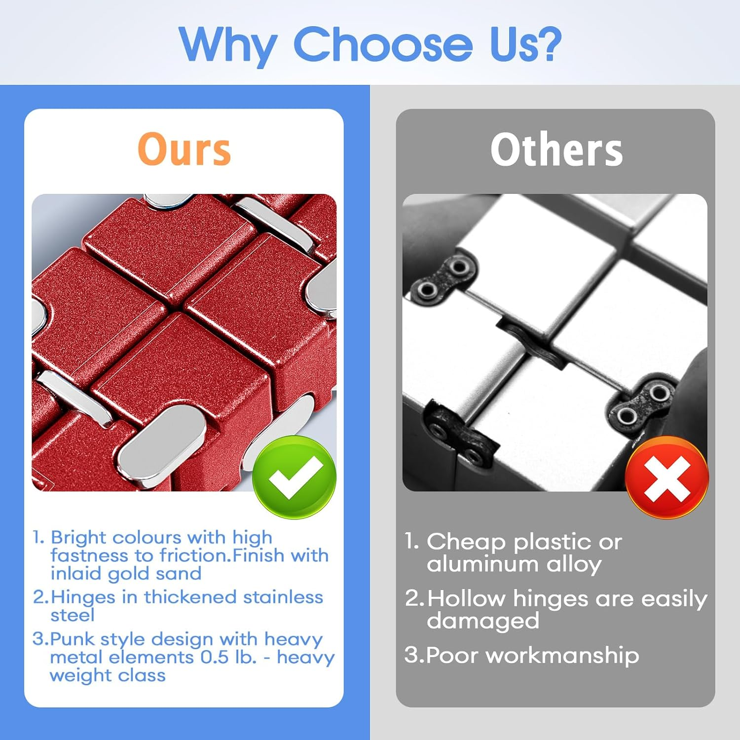 Unique Zinc Aolly Metal Infinity Cube Fidget Desk Toy, Punk Style Design with Exquisite Case, Durable and Heavy, Infinity Magic Cube Fidget Toys, for Alleviate Stress and Anxiety (Red)