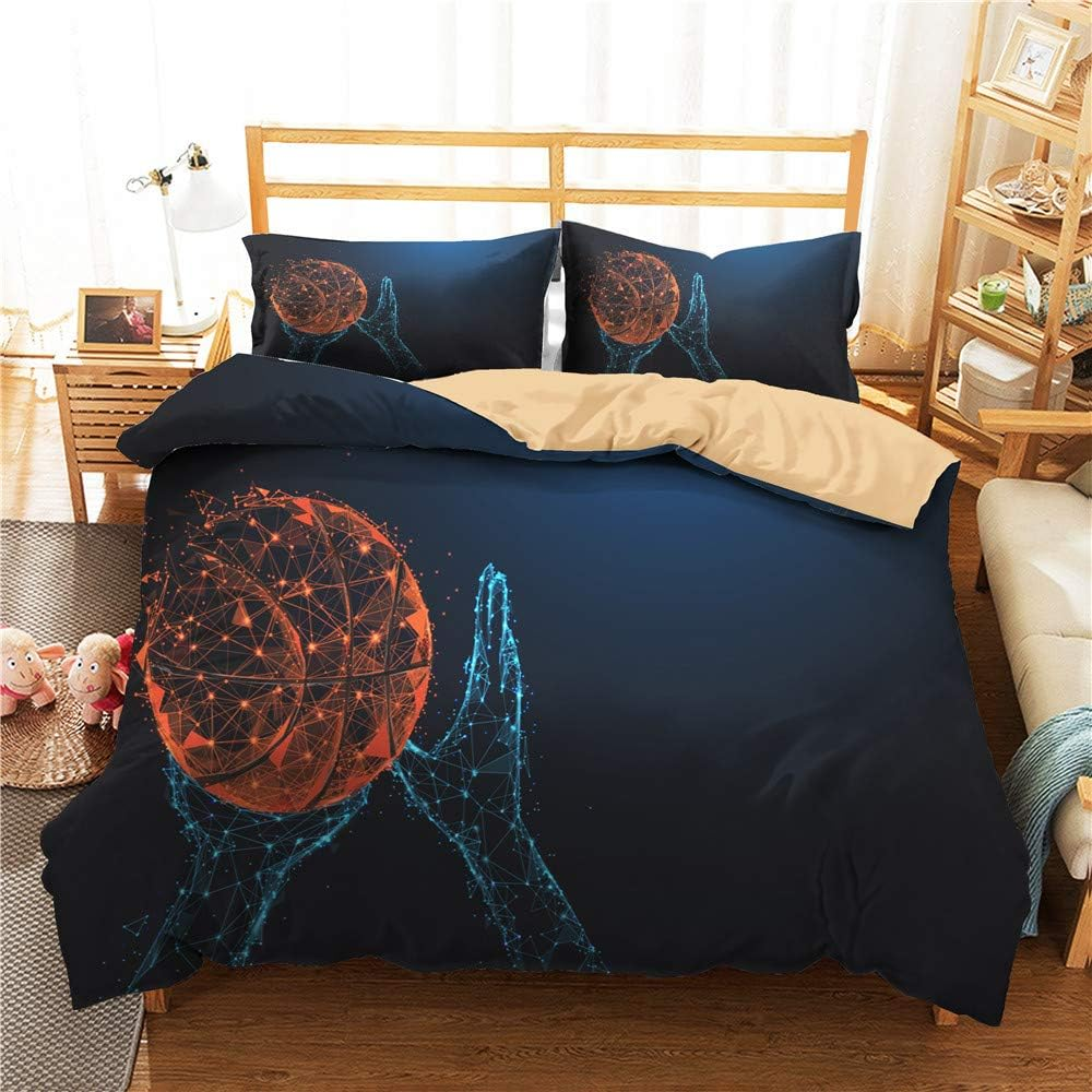 Basketball Duvet Cover Set for Single Double King Size Bed, Morbuy 3D Sport Printed Microfiber Bedding Sets Duvet Set Quilt Case with Pillowcase (140X210Cm,Navy Shooting)