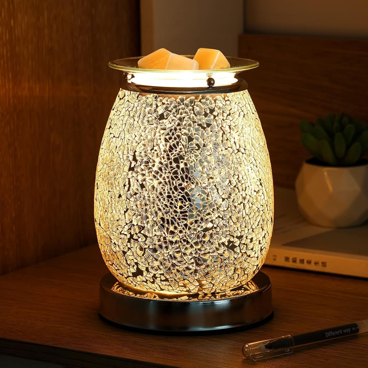 Stunning Electric Wax Melt Burners, Oil Burner, Wax Warmer, Night Light Oil Lamp for Home Decoration - Silver Mosaic image number 3