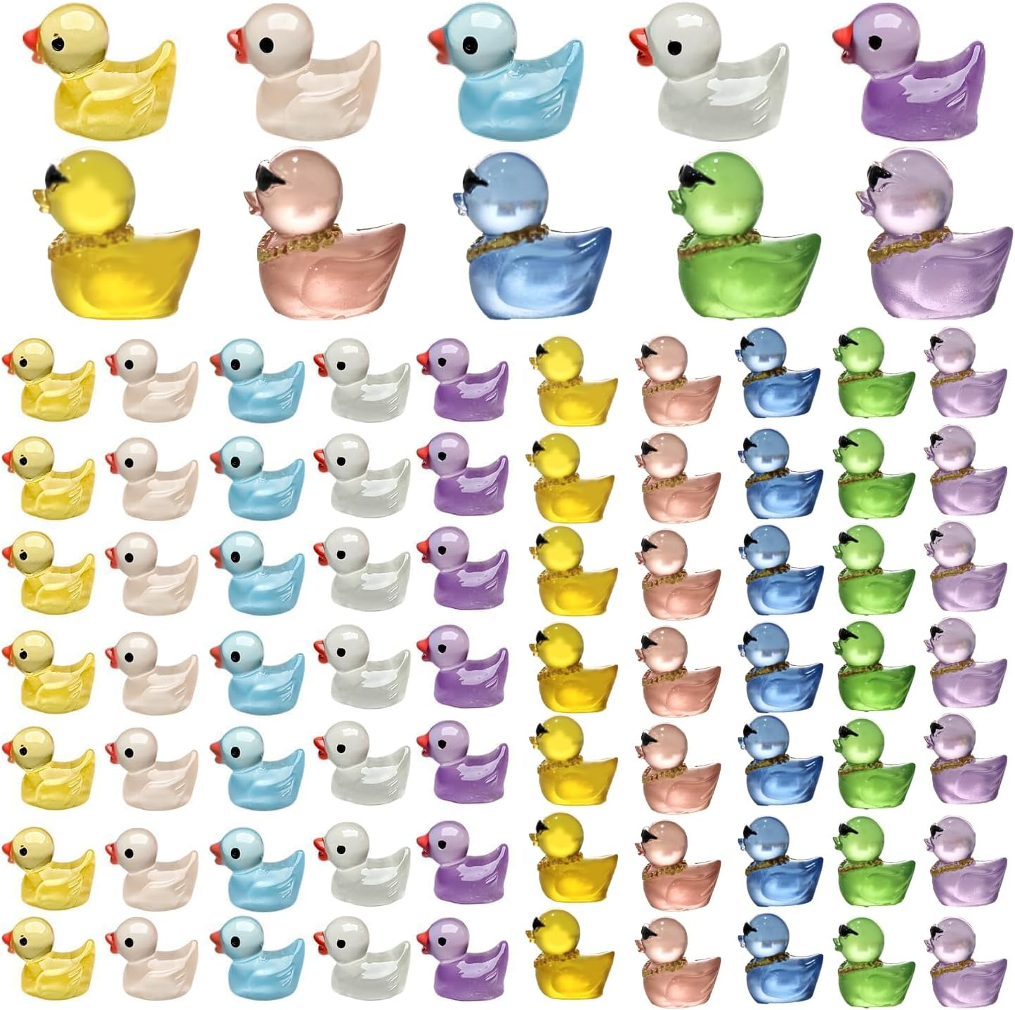 100PCS Mini Ducks,Funcyboo Resin Ducks Luminous Mini Duck for Crafts Miniature Ducks to Hide Cute Small Ducks Accessories for Aquarium Garden Landscape Dollhouse Potted Plant DIY(2 Styles/Many Colors) image number 2