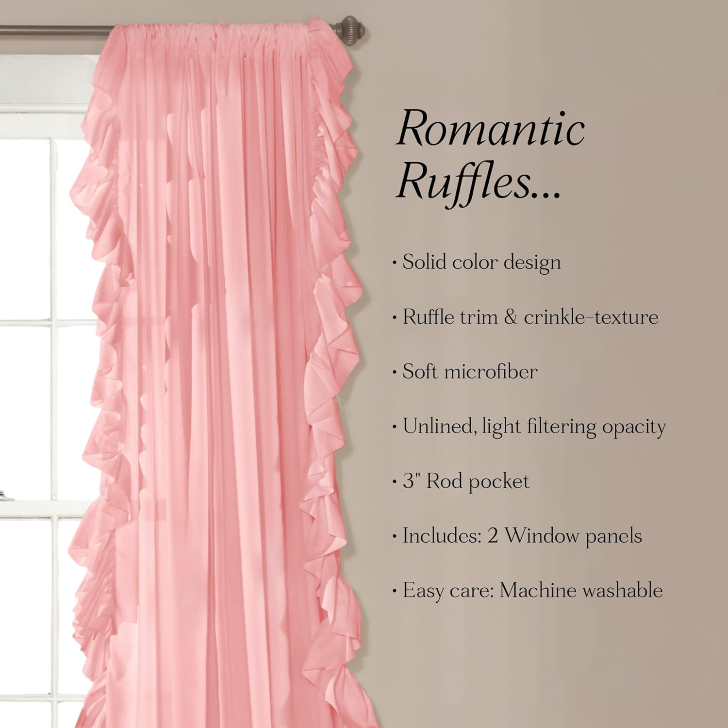 Lush Decor Reyna Window Curtain Panel Pair, 84" X 54", Pink image number 4